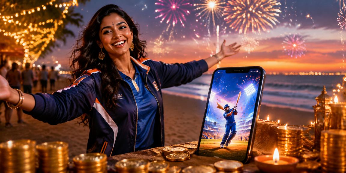 A vibrant gaming scene during Diwali festival in Chennai with players enjoying slots and cricket betting